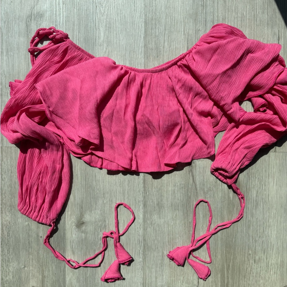 Elegant Fuchsia Blouse with Tassel Ties